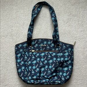 Travelon Anti Theft Floral Blue Shoulder Carryall Tote Bag